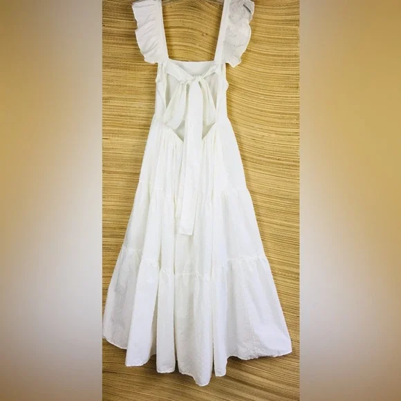 NEW O.P.T. / Tuckernuck 100% Cotton Tied Open Back Swiss Dot Maxi Dress White L - Picture 6 of 13